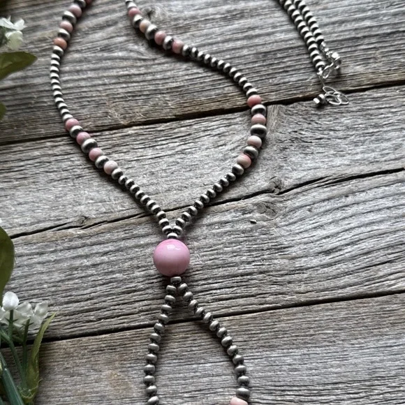 Jacla Sterling Silver Multi Graduated Pink Conch Pearls Bead Necklace 24 inch